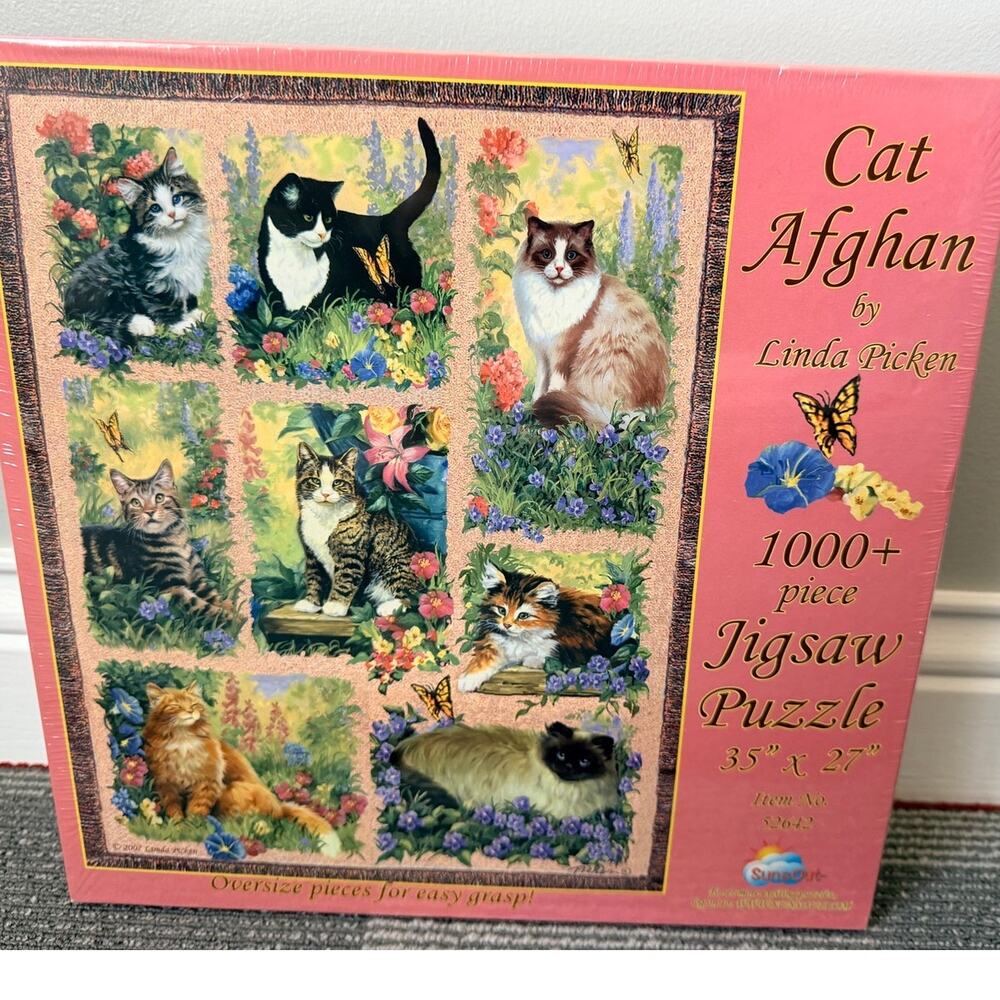 SunsOut "Cat Afghan" Oversized 1000+ Piece Jigsaw Puzzle New & Factory Sealed
